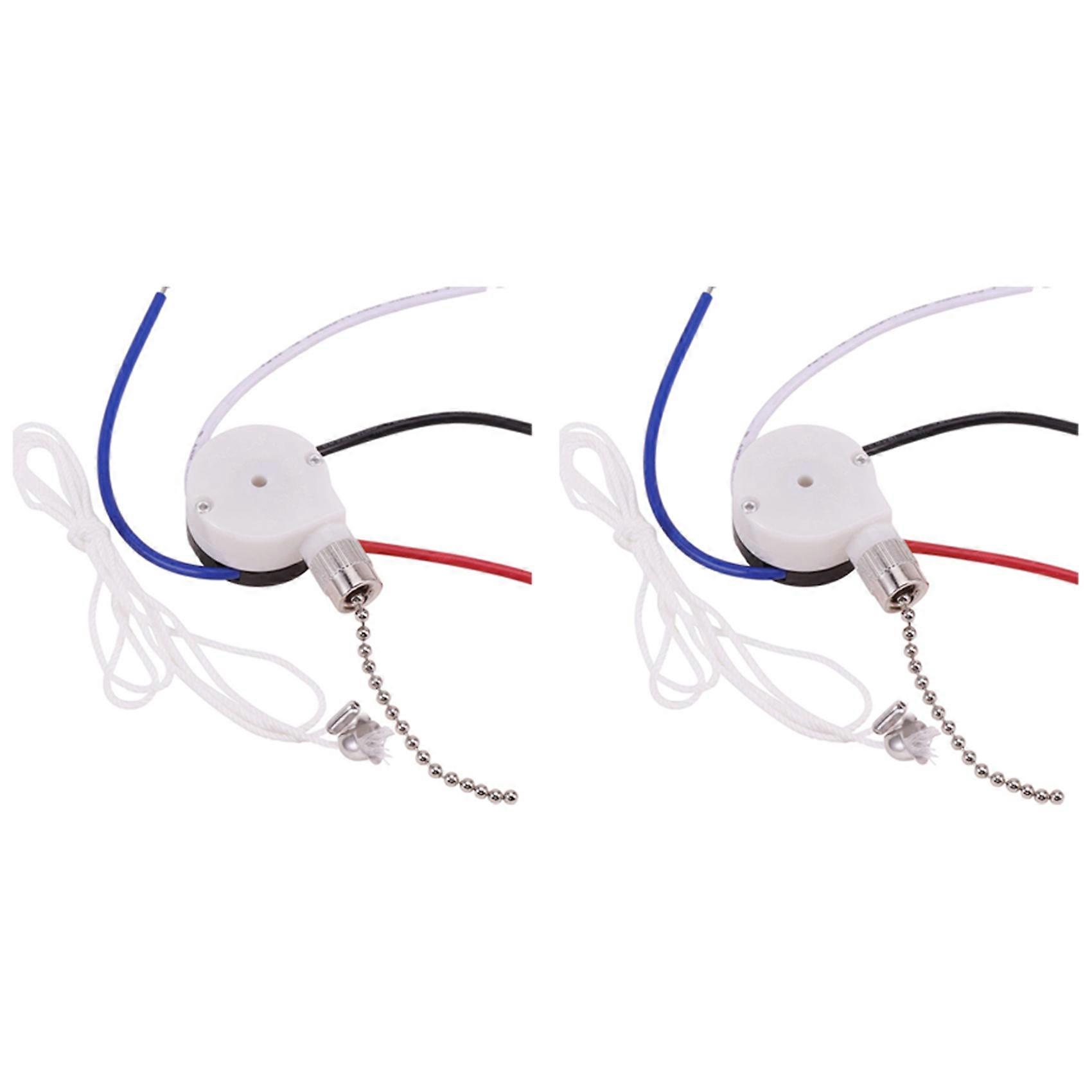 2X Ceiling Fan Switch Kit 3 Speed 4 Wire, Fan Switch Speed Control Switch, ZE-208S Pull Wire Switch with Rope Silver