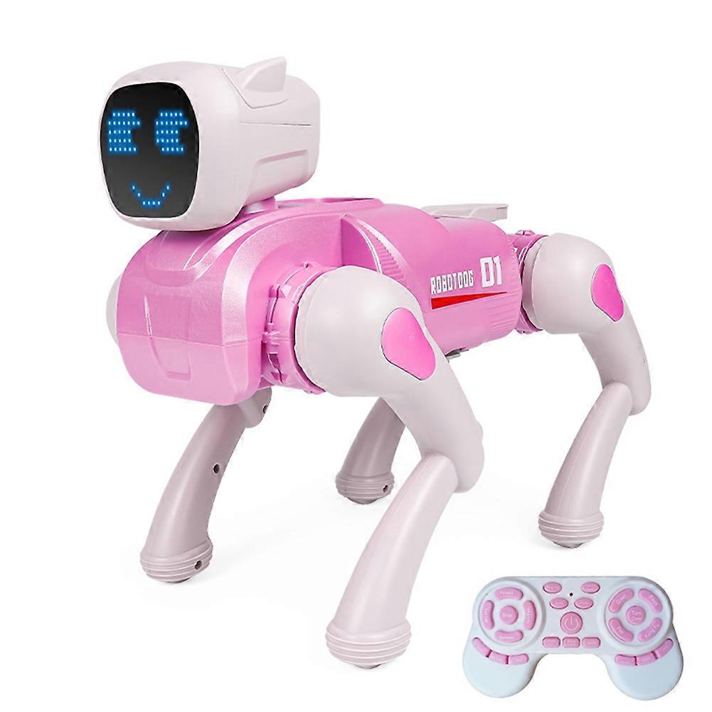 2.4G Intelligent RC Robot Mechanical Dog Voice Dialogue Cute Expression Light APP Remote Control Programming Toy Pink