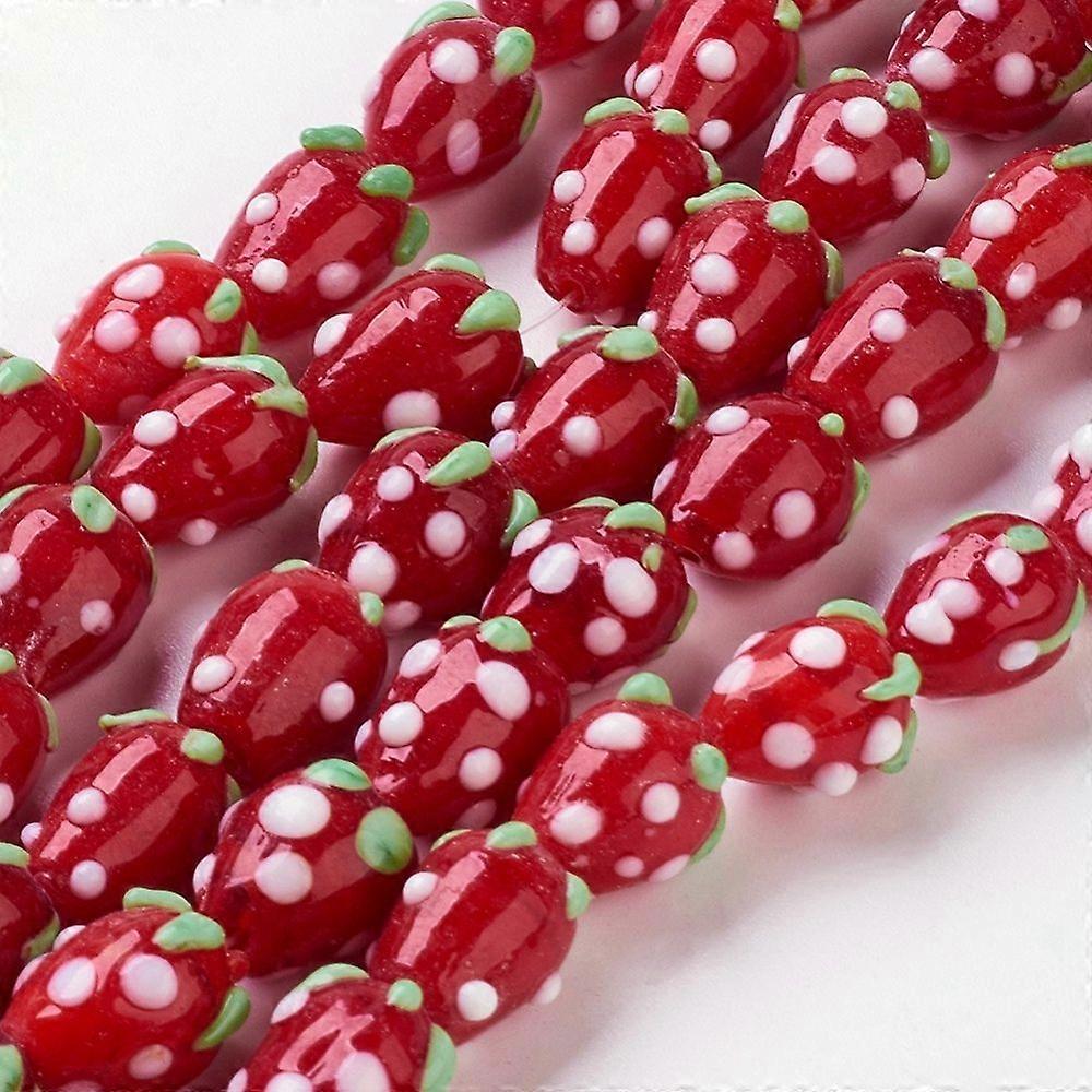 Handmade Lampwork 3D Strawberry Beads Red 10~13x8~10mm Hole: 2mm