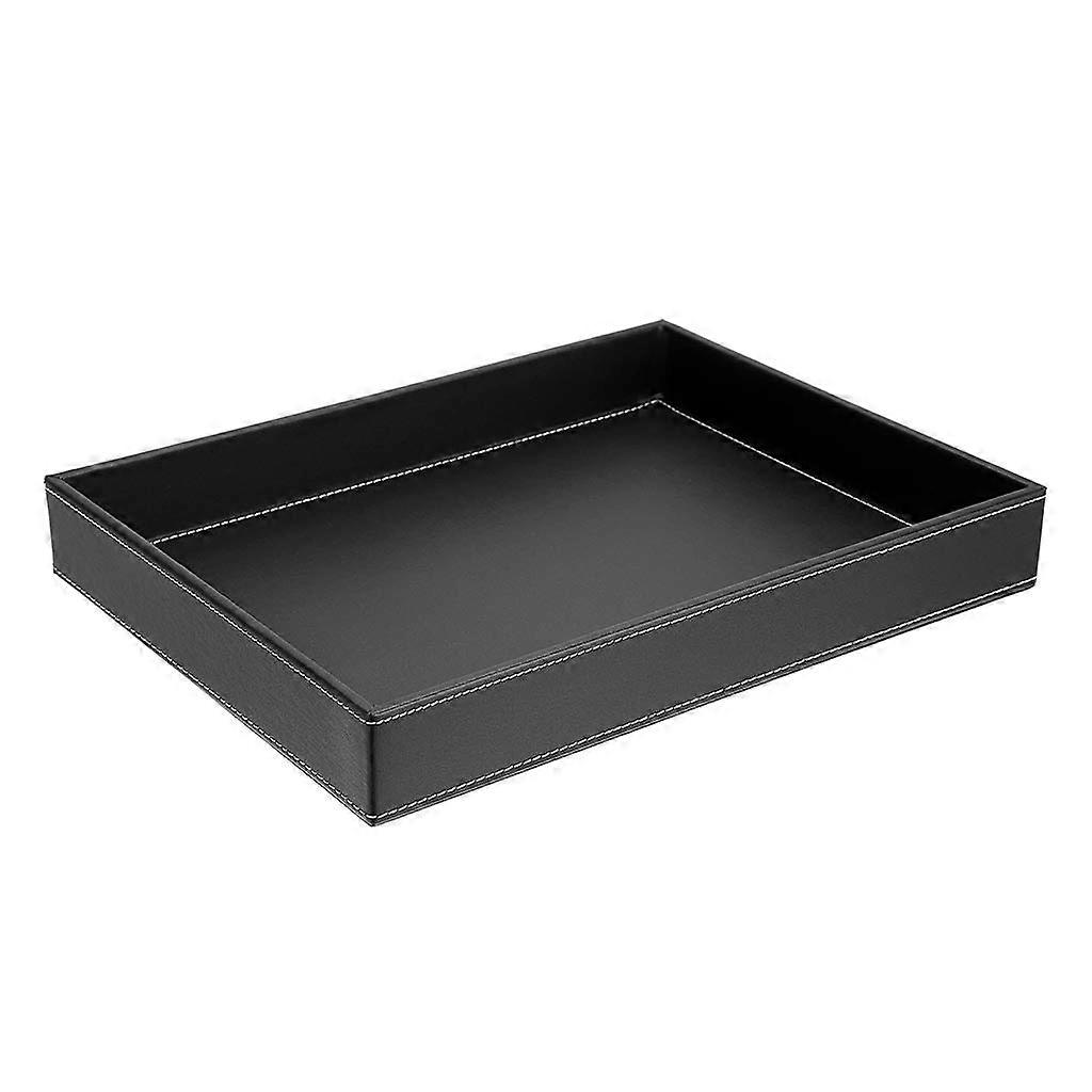Leather Serving Tray – Rectangular Black PU Leather Organizer for Coffee Table, Kitchen and Bathroom