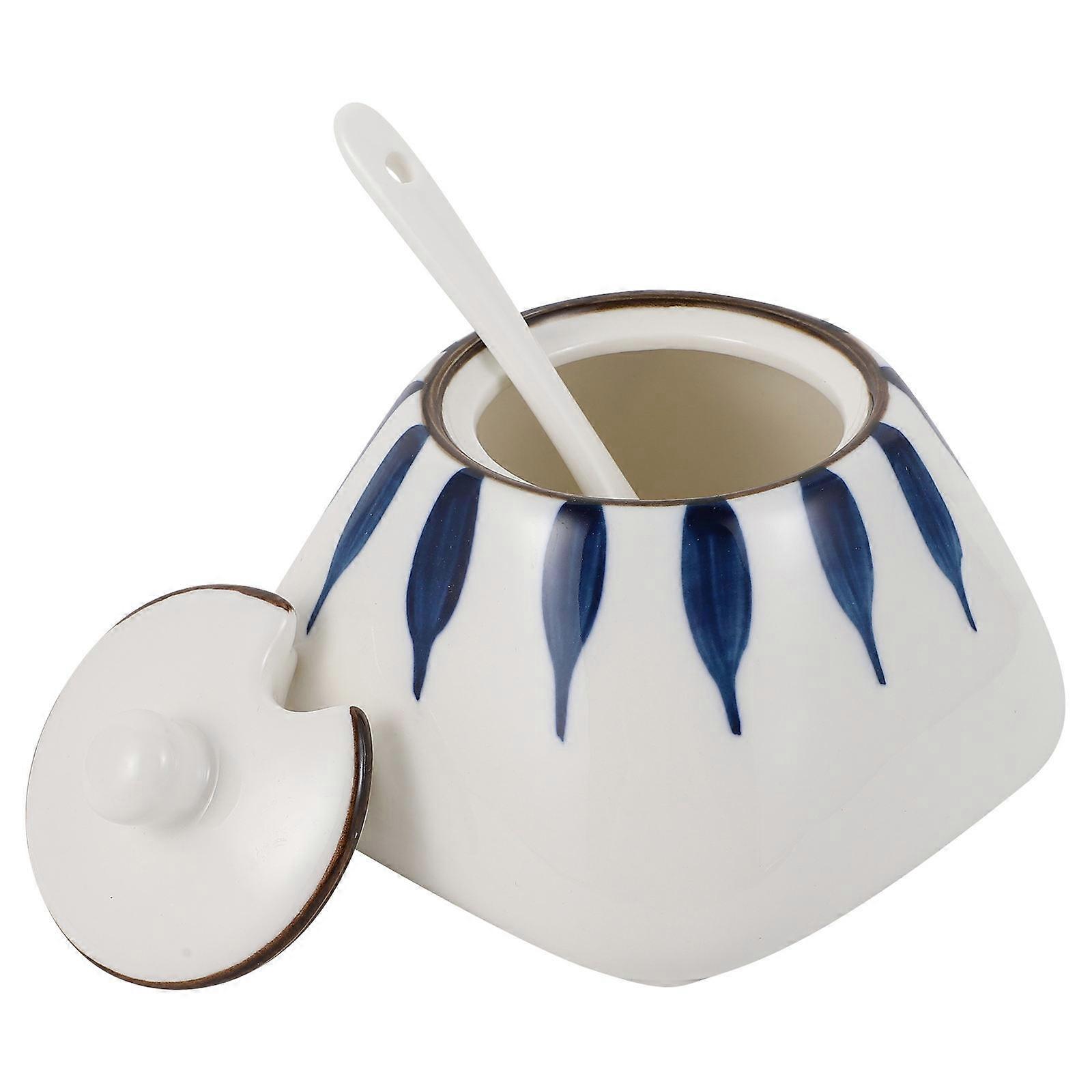 Ceramic Kitchen Spice Jar for Storage with Lid and Spoon Assorted Color