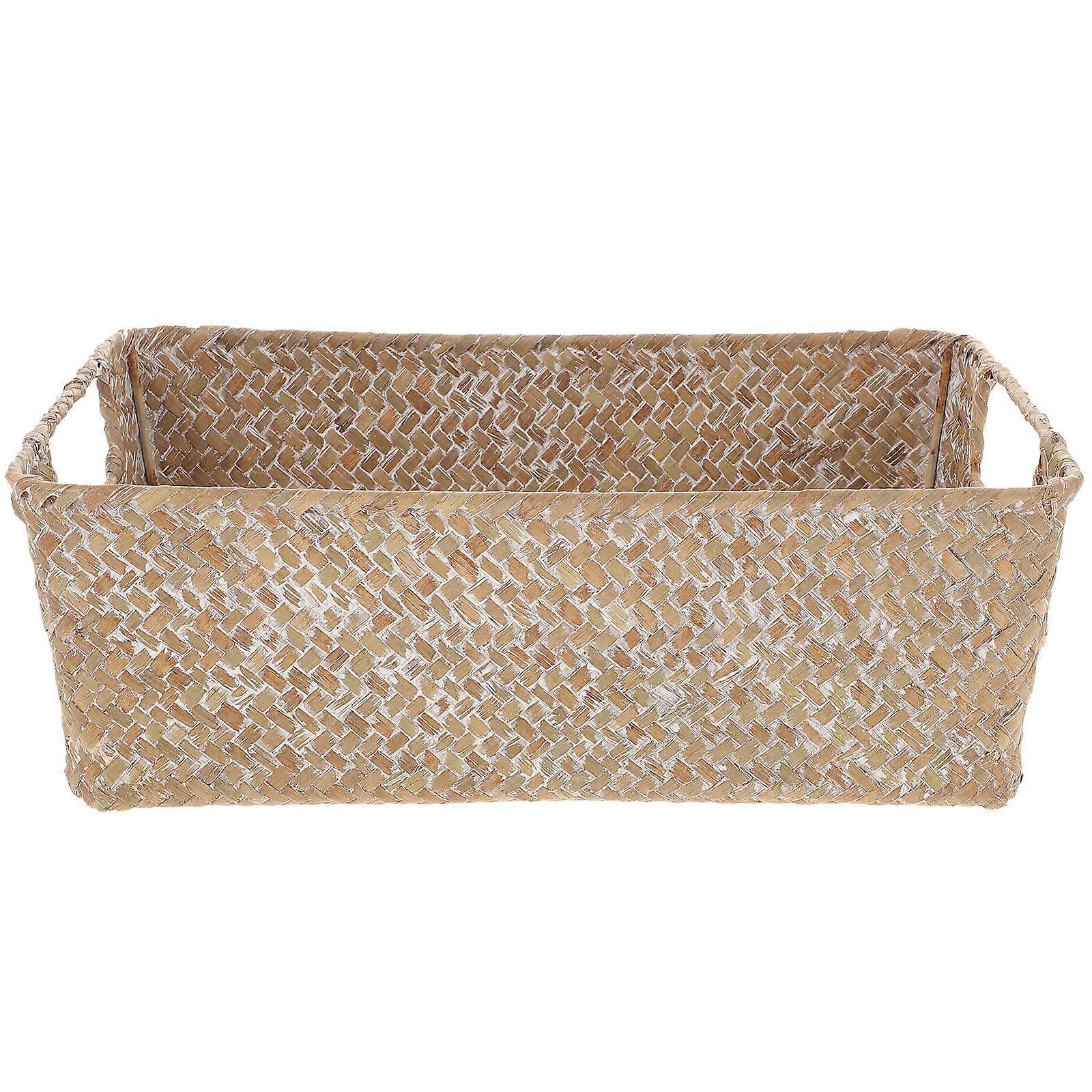 Bread Basket Woven Bread Storage Container Home Storage Light Brown Rectangular Hand-Woven For Kitchen 1Pcs