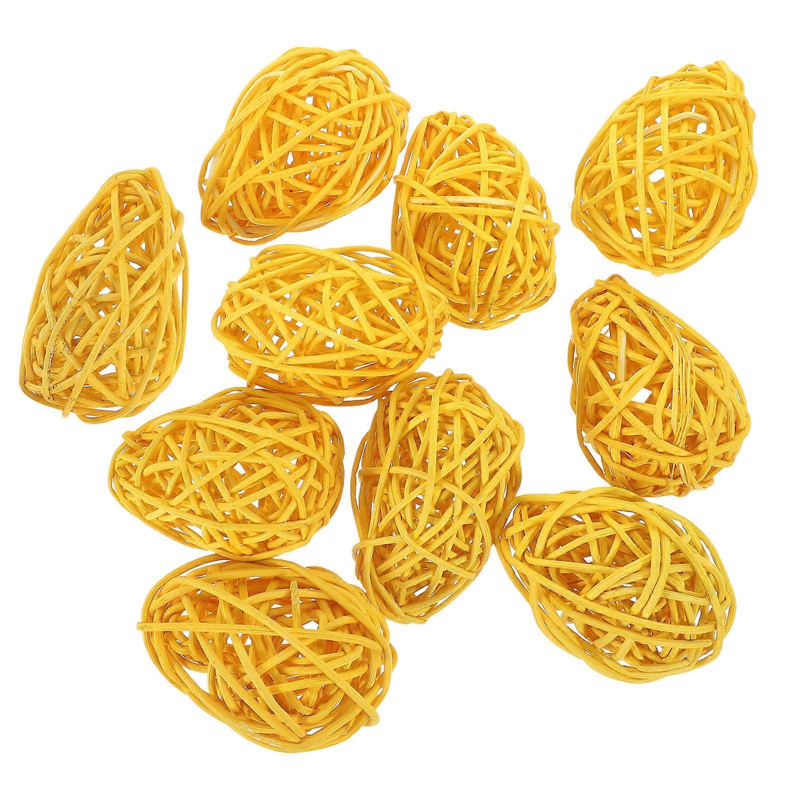 10Pcs Colorful Rattan Easter Eggs for Decor Yellow Decorations