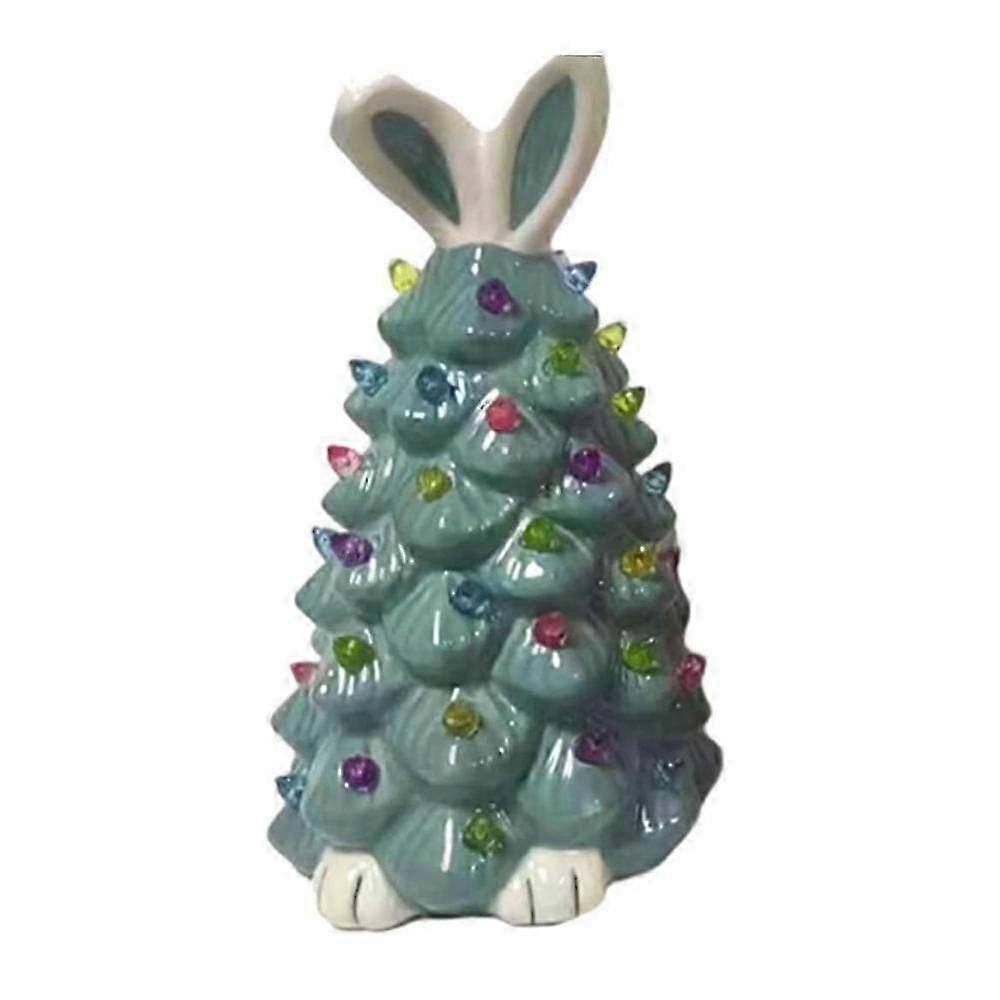Lighted Easter Bunny Decor Tree with Hand Painted Resin and Polychrome Lights for Tabletop