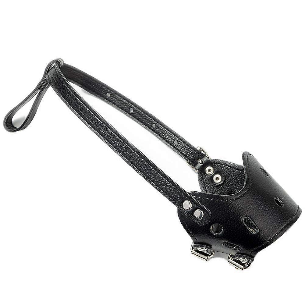 Leather Dog Muzzle Adjustable Breathable AntiBiting AntiBarking for Small Medium Large Dogs Black