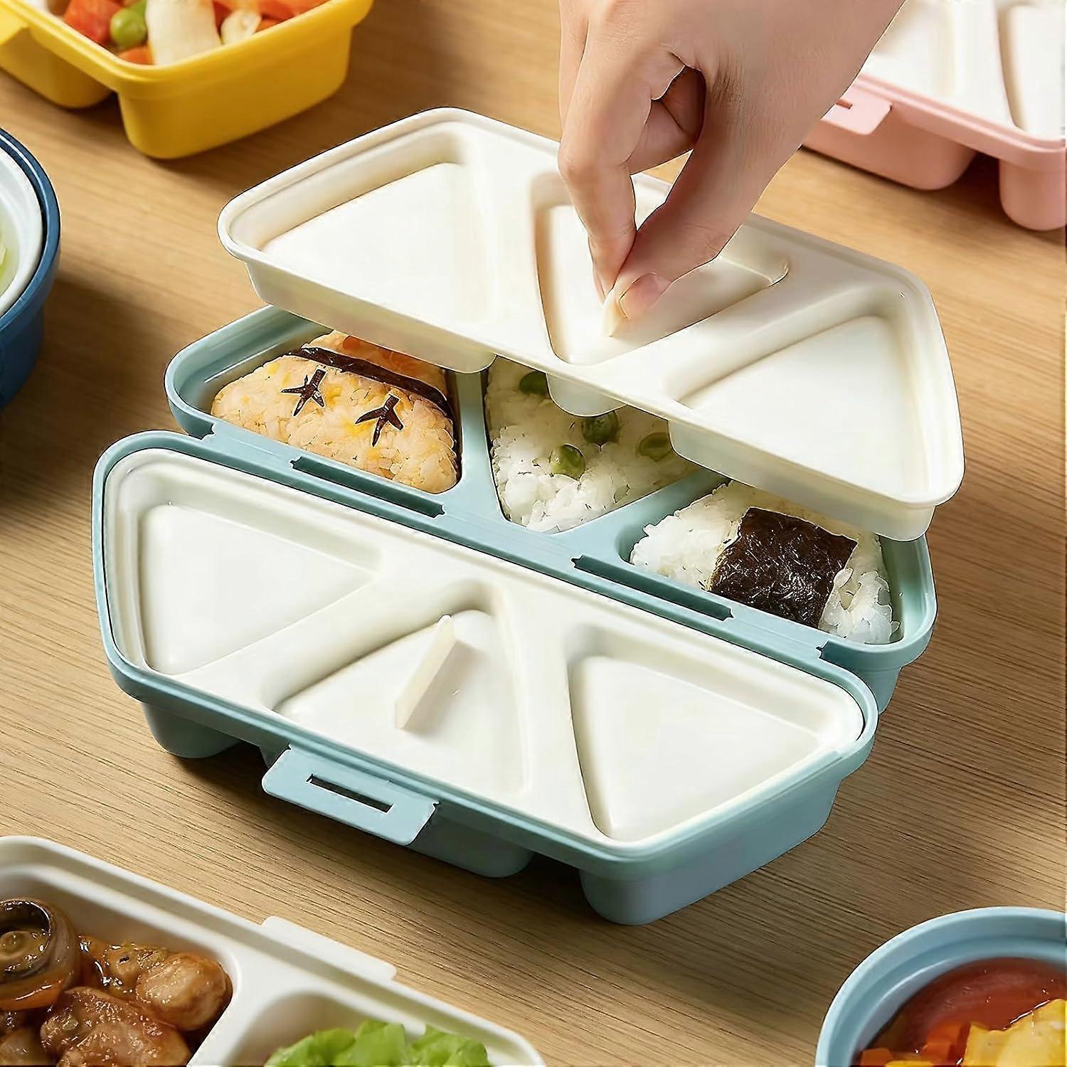 Triangle Rice Ball Maker 6 Cavity Sushi Mold Set, Foldable Nonstick, Dishwasher Safe, Beige