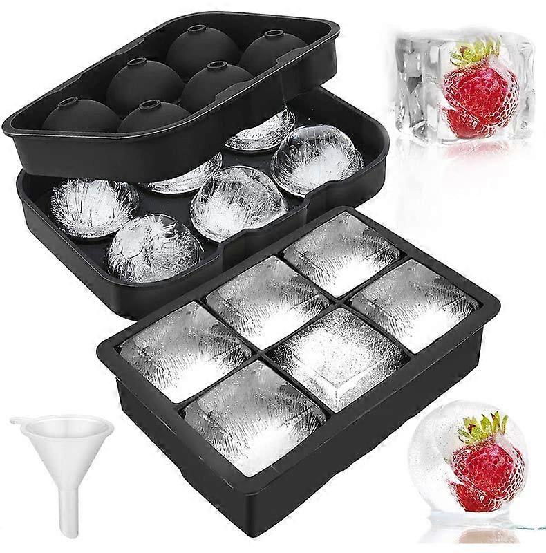 Silicone Ice Cube Tray and Ice Ball Maker Set, BPA  Large Whiskey Molds, Easy Release 2 Pack