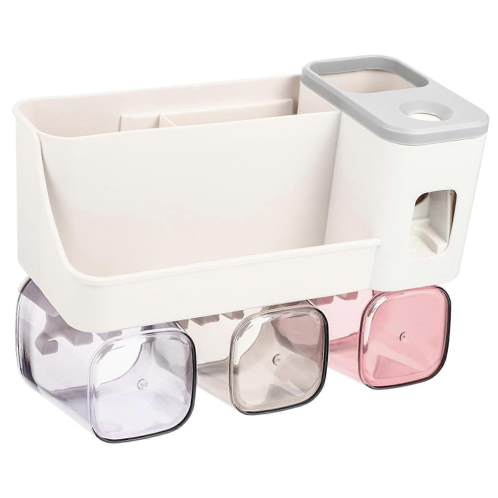 Wall Mounted Toothbrush Holder with Upside Down Cup Drying, Bathroom Toothpaste Organizer Rack for Family