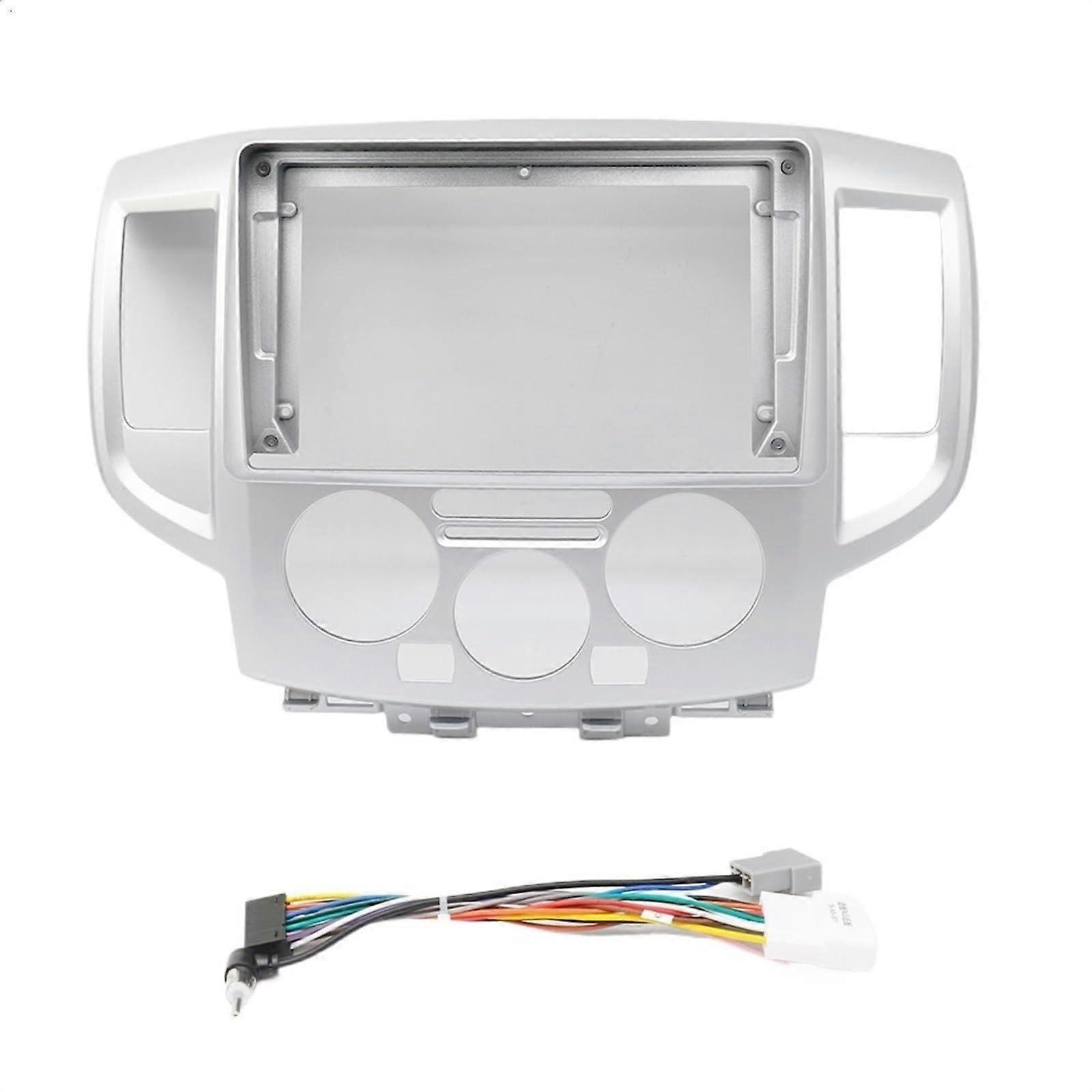 Double DIN Car Stereo Fascia 9 Inch Dash Kit with Wiring Harness Compatible with Nissan NV200 2010-2018 Silver
