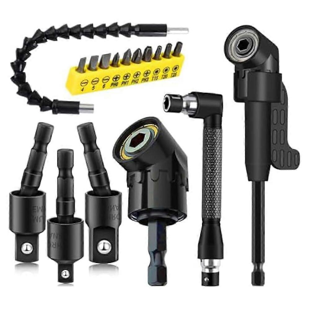 17pcs Flexible Drill Bit Extension Set with 3pcs Right Angle Drill Adapter and 10 Screwdriver Bits