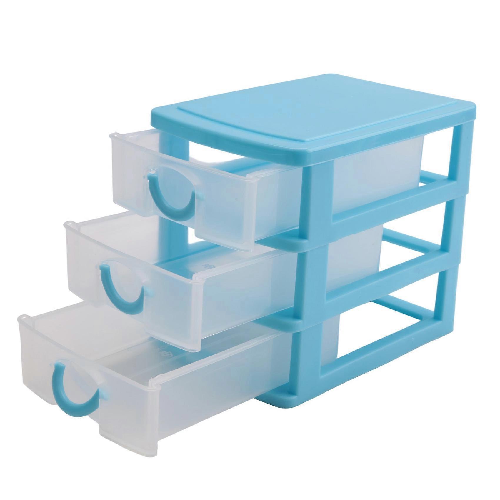 Mini translucent Drawer type plastic Storage Box（Blue 3 Layers）
