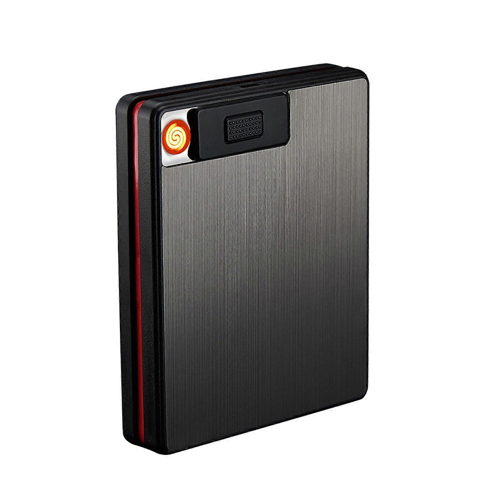 Cigarette Case with Lighter, USB Flameless CrushProof Box Holds 20 Cigarettes, Rechargeable