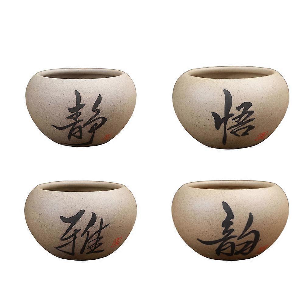 Ceramic Flower Pot Chinese Style Planter for Storage 4Pcs Assorted Colors