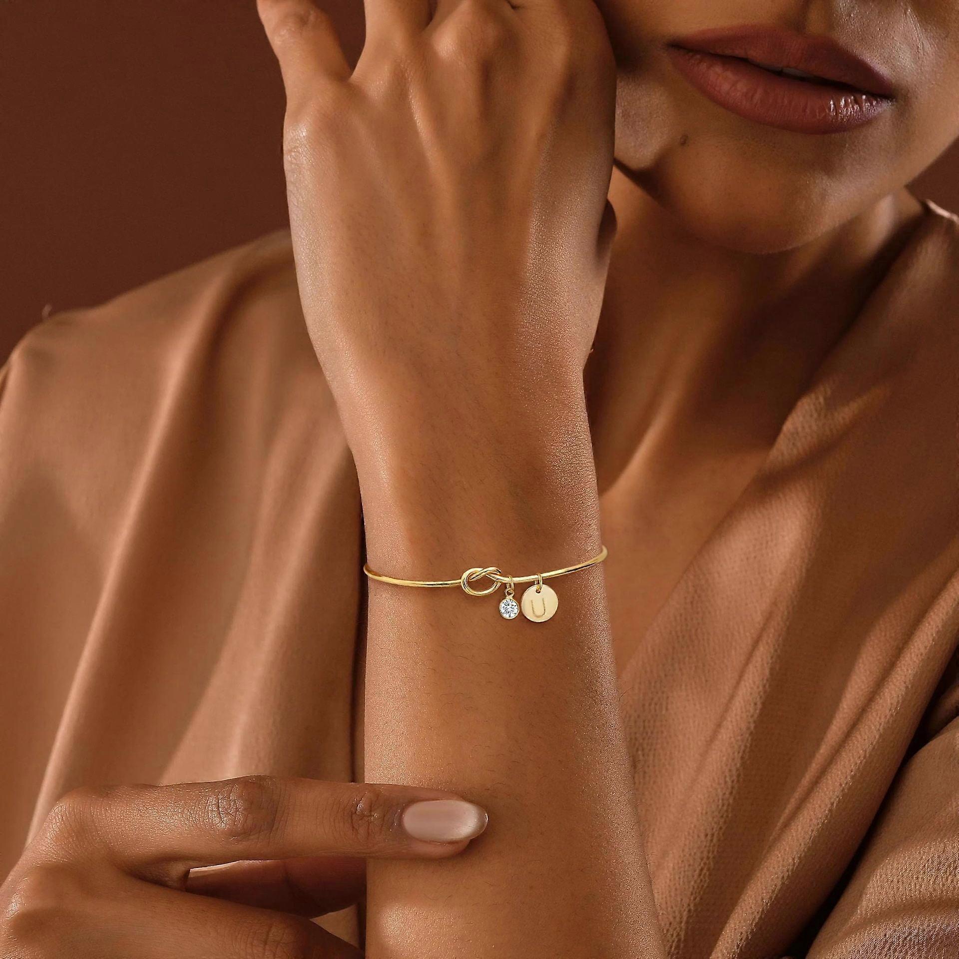 Bangle Initial Birthstone Adjustable Wedding/U