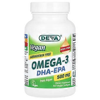 Deva, Omega-3 DHA-EPA vegano, 500 mg, 60 cápsulas blandas veganas