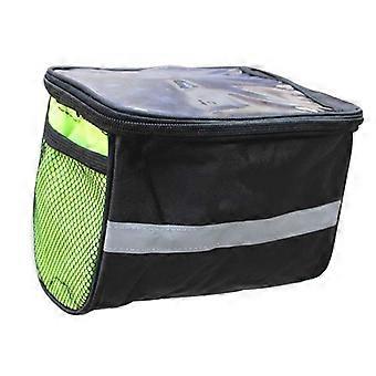 Foldable Bike Basket with Large Multi-Purpose Detachable Handlebar Bag, Front Storage with Reflective Strip for Shopping, Commuter, Pet - Green