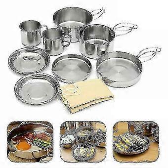 8-teiliges Outdoor-Camping-Kochgeschirr-Set, Picknicktopf, Kochpfanne, Edelstahl, Wander- und Grillgeschirr XKS