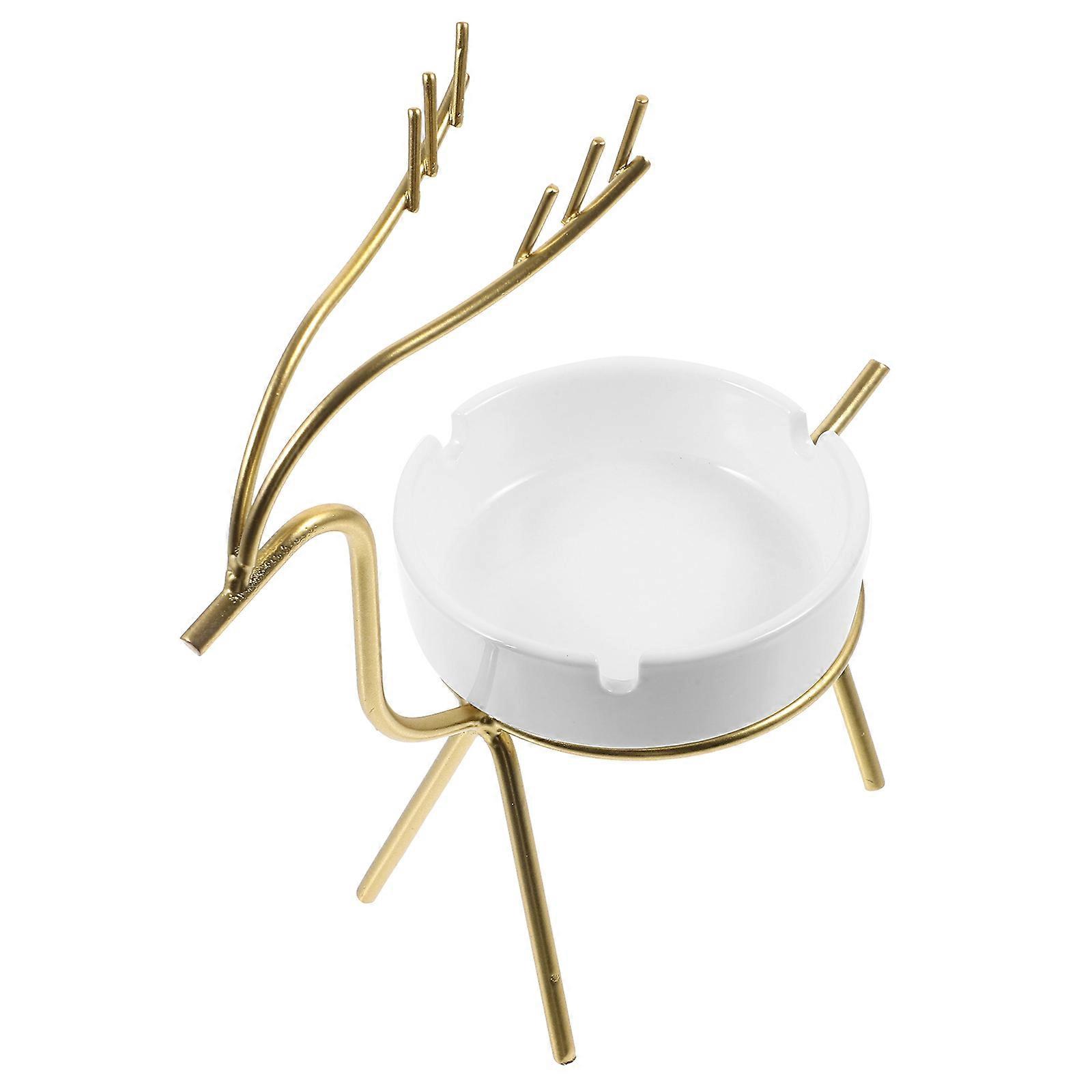 Golden Ceramic Ashtray Creative Butt Container for Office 1Set