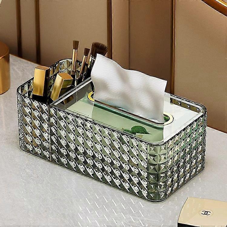 Rhombus Texture Tissue Box Holder  Transparent Rectangular Lid for Tissue Box (Green)