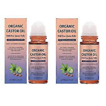 Bio Golden Rizinusöl Roll-On mit Rosenquarz, rein für Haut, Brauen & Wimpern und weniger Schmutz Rizinusölpackungen, 50ml