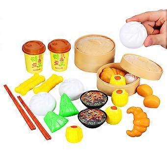NUOBESTY 2 Sets Kids Pretend Play Toy Keuken Koken Speelgoed Gestoomd Speelgoed Voedsel Chinees Ontbijt Eten Play Set Willekeurige Stijl