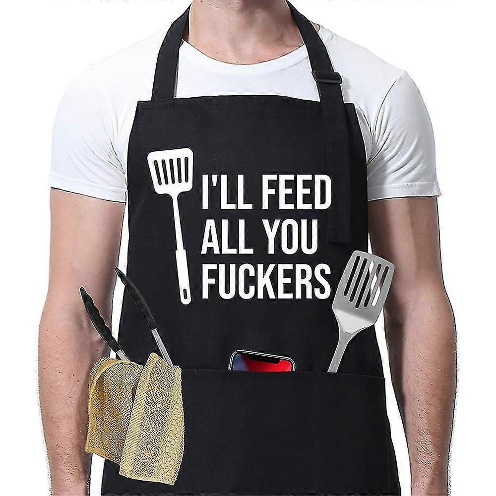 3 Pockets Adjustable Bib Apron Version Waterproofkitchen Apronsblack