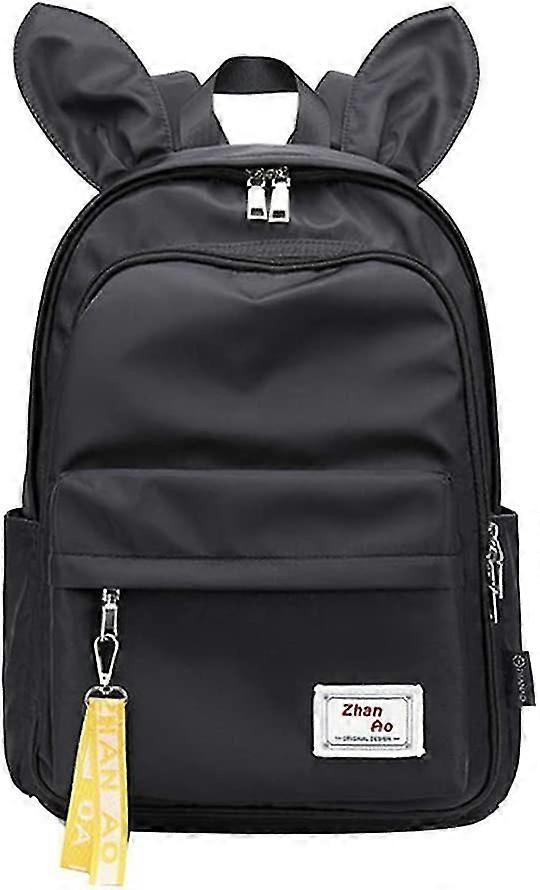 Cute Cat Ear Backpack Girl Solid Color Student Black