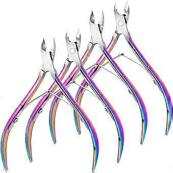 4 Packs Cuticle Nipper, Premium Stainless Steel Cuticle Trimmer for Manicure & Pedicure at Home/Spa/Salon [Rainbow Color] Rainbow Color