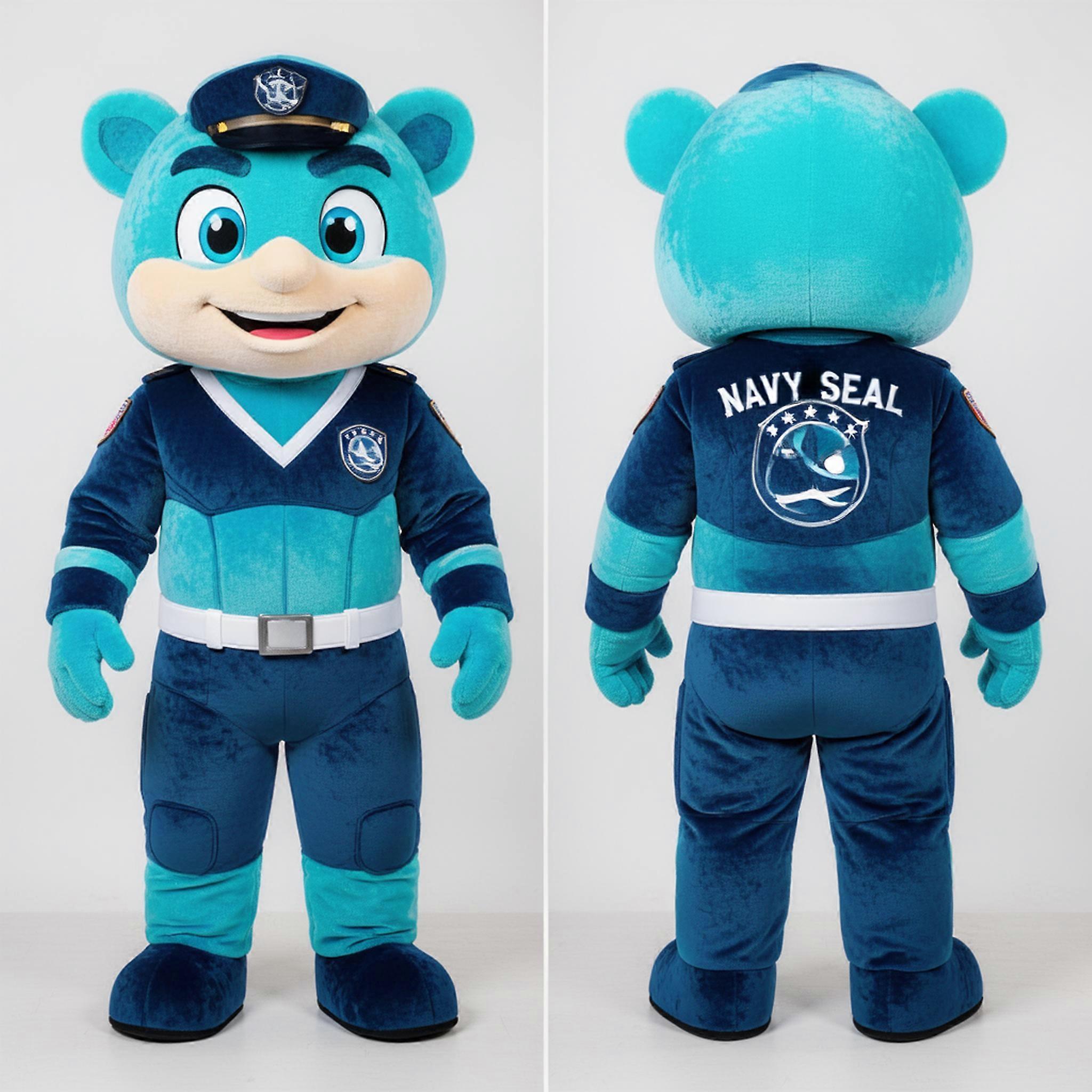 MASTICOT Cyan Cartoon Navy Seal Mascot