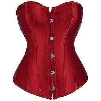 Women's Bustier Corset Top Black Satin Waist Cincher Button Closure Lingerie