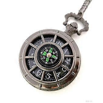 Vinatge Hollow Out Compass Quartz Pocket Watch Miehet Naiset Pocket Watch Kellot Lahjat (musta)