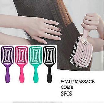 2x Black+rose Red Hairbrush Hair Scalp Massage Comb Wet Dry Curly Detangle Hair Brush Salon Hairdressing Styling Tools