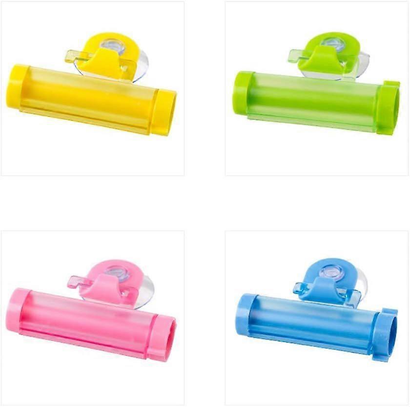 Toothpaste dispenser for toothpaste roller, 4 compartments, Plastic, Blue, Orange, Suction cup mount, Reusable