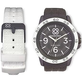 Barcelonetas fun gray-white watch for Unisex Analog Quartz with W02GY Silicone Bracelet