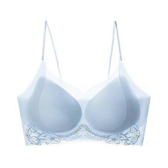 Camellia Flower Ice Silk Wireless Bra Close-fitting Deep V Brassiere for Women Lingerie Gathered Breasts Push Up Underwear