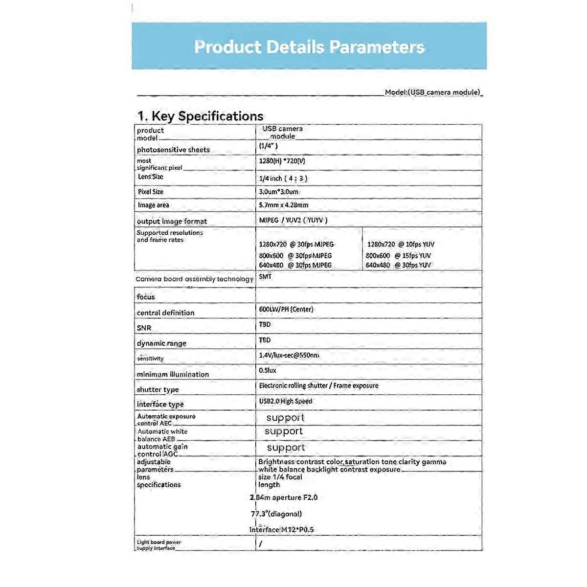 OV9732 USB Camera Module 720P 1MP 65 Degrees Face Recognition Image Acquisition for Camera 60cm