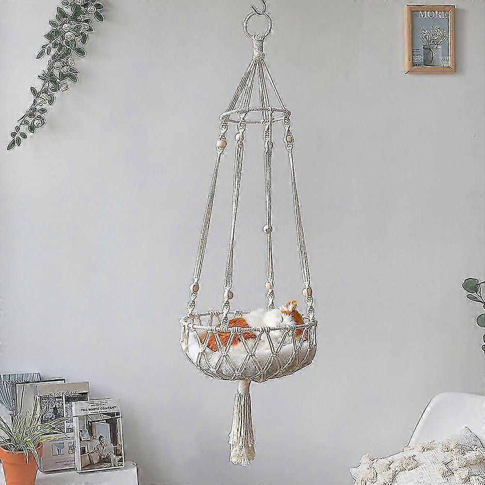 Macrame Cat Hammock Wooden Support