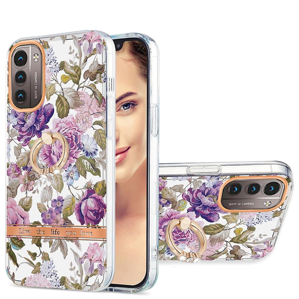 For Nokia G21 / G11 Silicone Case TPU with Ring Flower Motif 6 Protective Case Cover