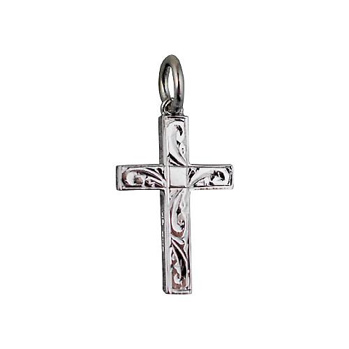9ct White Gold 20x13mm hand engraved solid block Cross