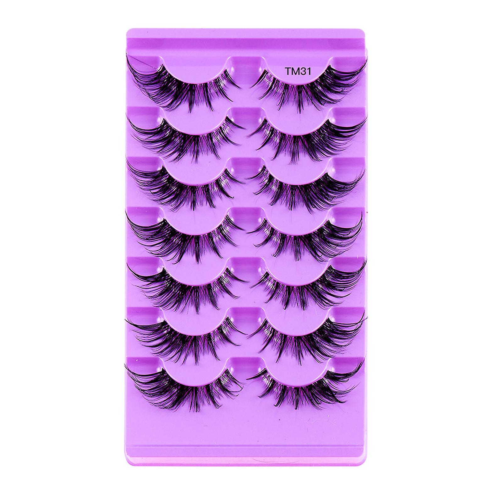 7 Pairs False Eyelashes Pack Soft Sharpened Tips Long Wispy Lashes