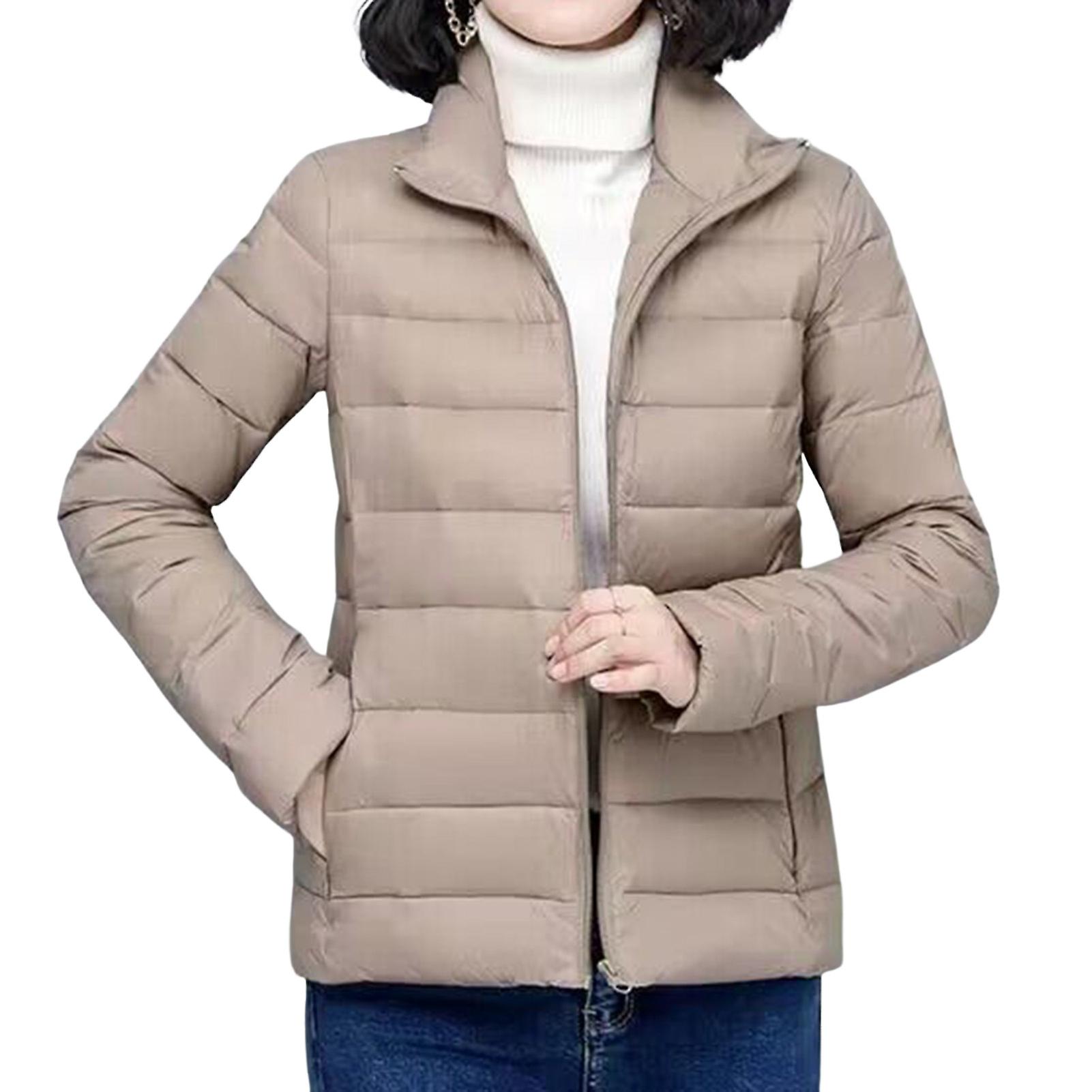 Women's Winter Lightweight Down Coat Female Long Sleeve Warm Zip Up Jacket For Home Date Party Shopping