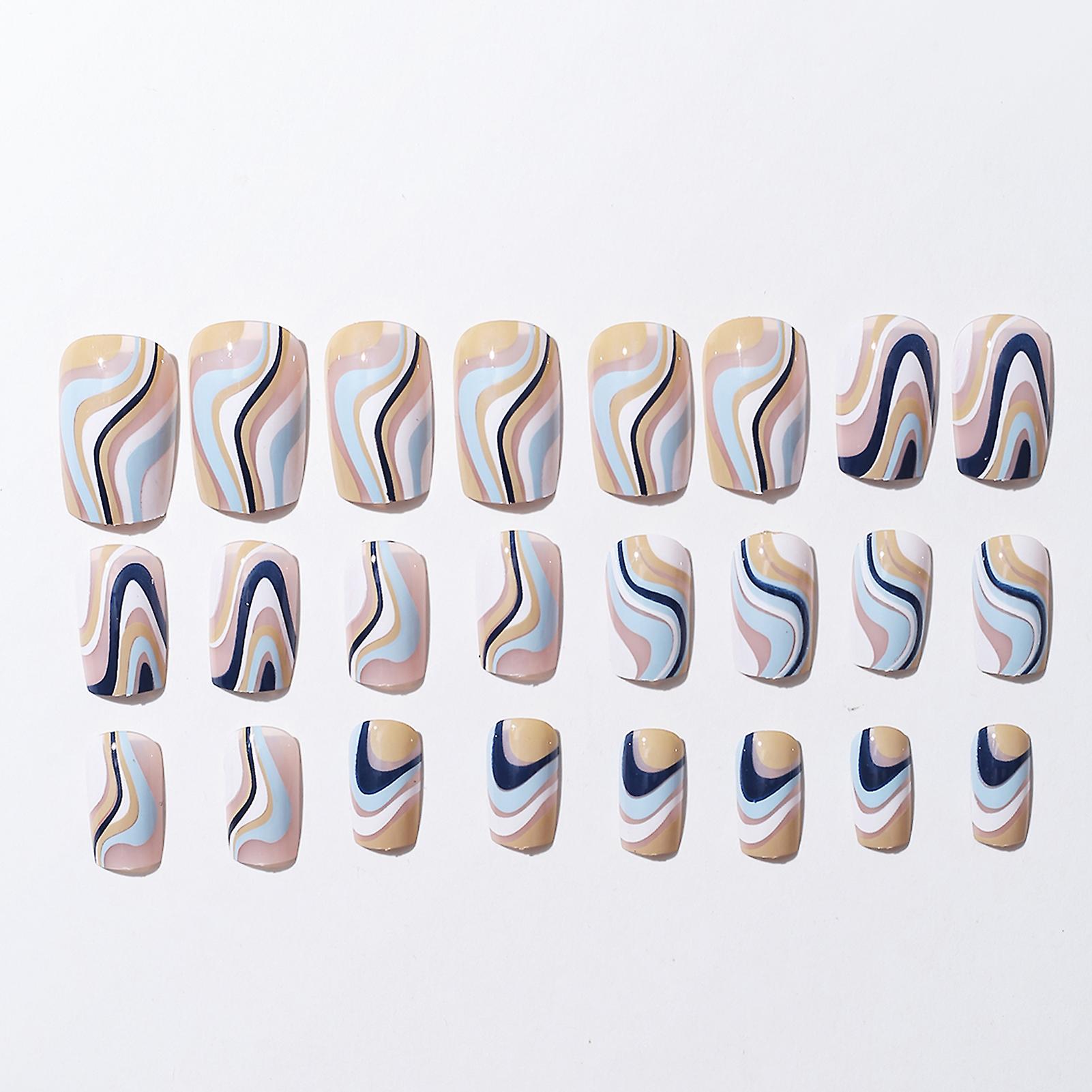 Colorful Waves Short Press-on Nails Lightweight Durable Thin Full Cover