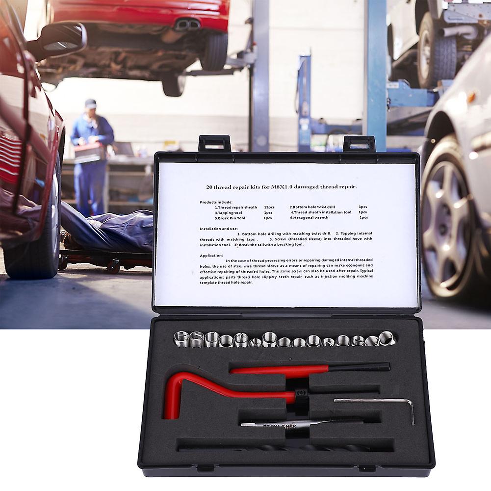 20 Pcs M8x1 Stainless Steel Thread Repair Kit Insert Sleeve Set