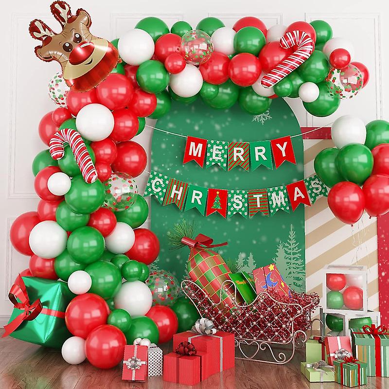 100Pcs Christmas Balloon Arch Elk Confetti Balloon Christmas Party Decor with Merry Christmas Banner