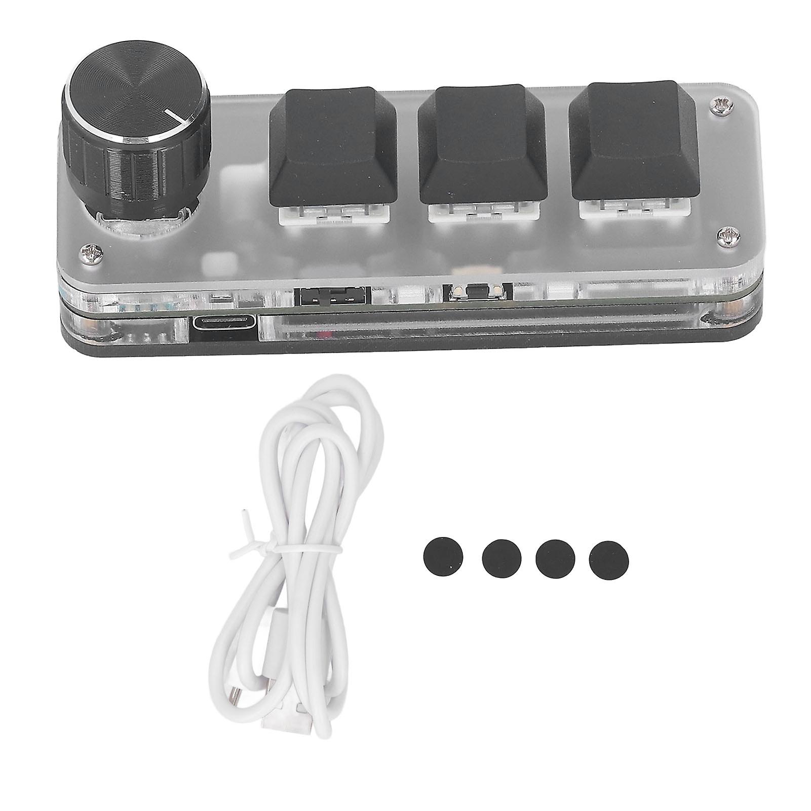 Risegun 3 Key 1 Knob Mini Keypad, Wireless USB Mechanical Gaming Macro Keyboard Programmable USB Connection Blue Switch Mini Keyboard with RGB LED