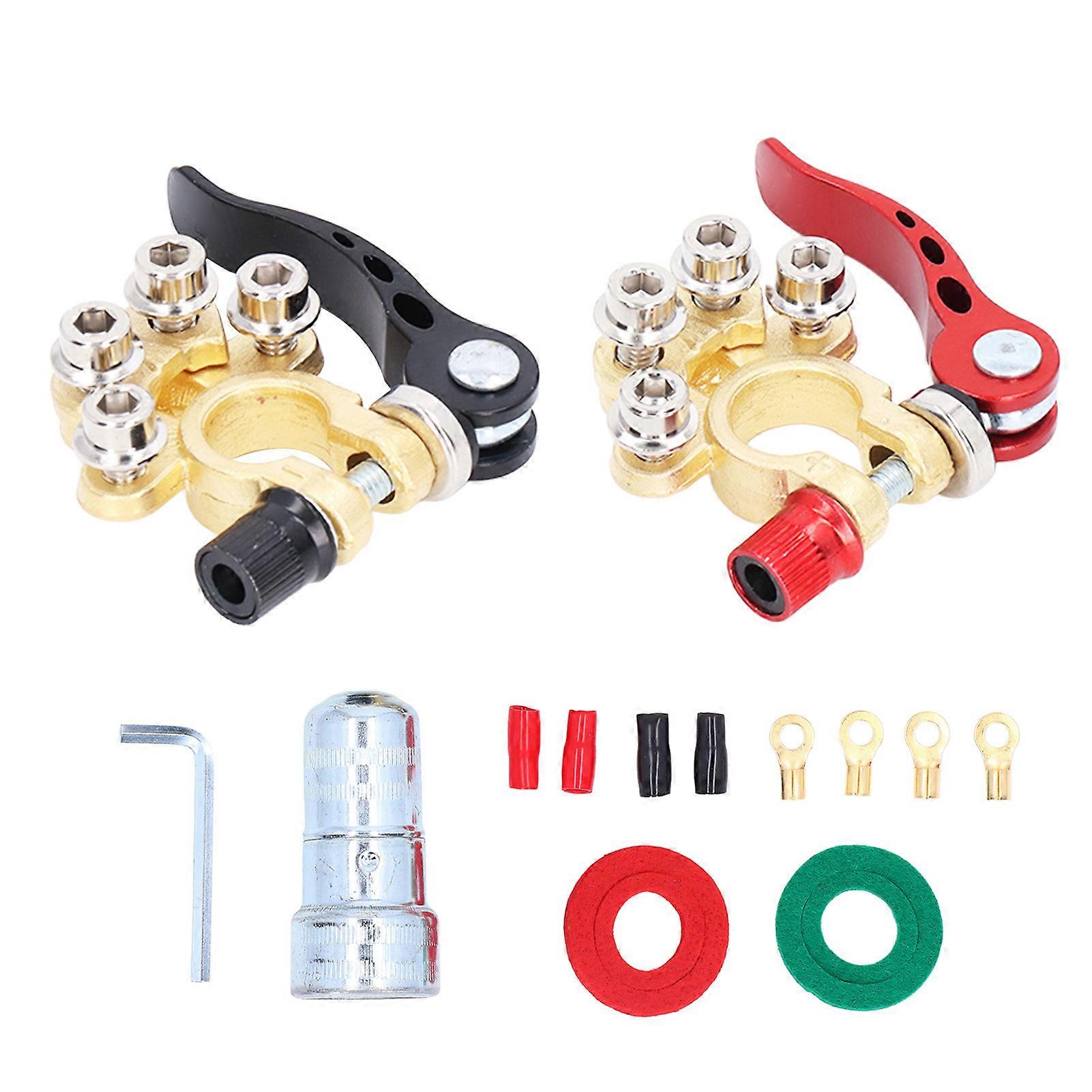 MechKit Car Battery Terminal Connectors Kit 2Pcs Battery Terminal Connectors, 4 Way Positive Negative for SAE/JIS Type A Post, Quick Release Car