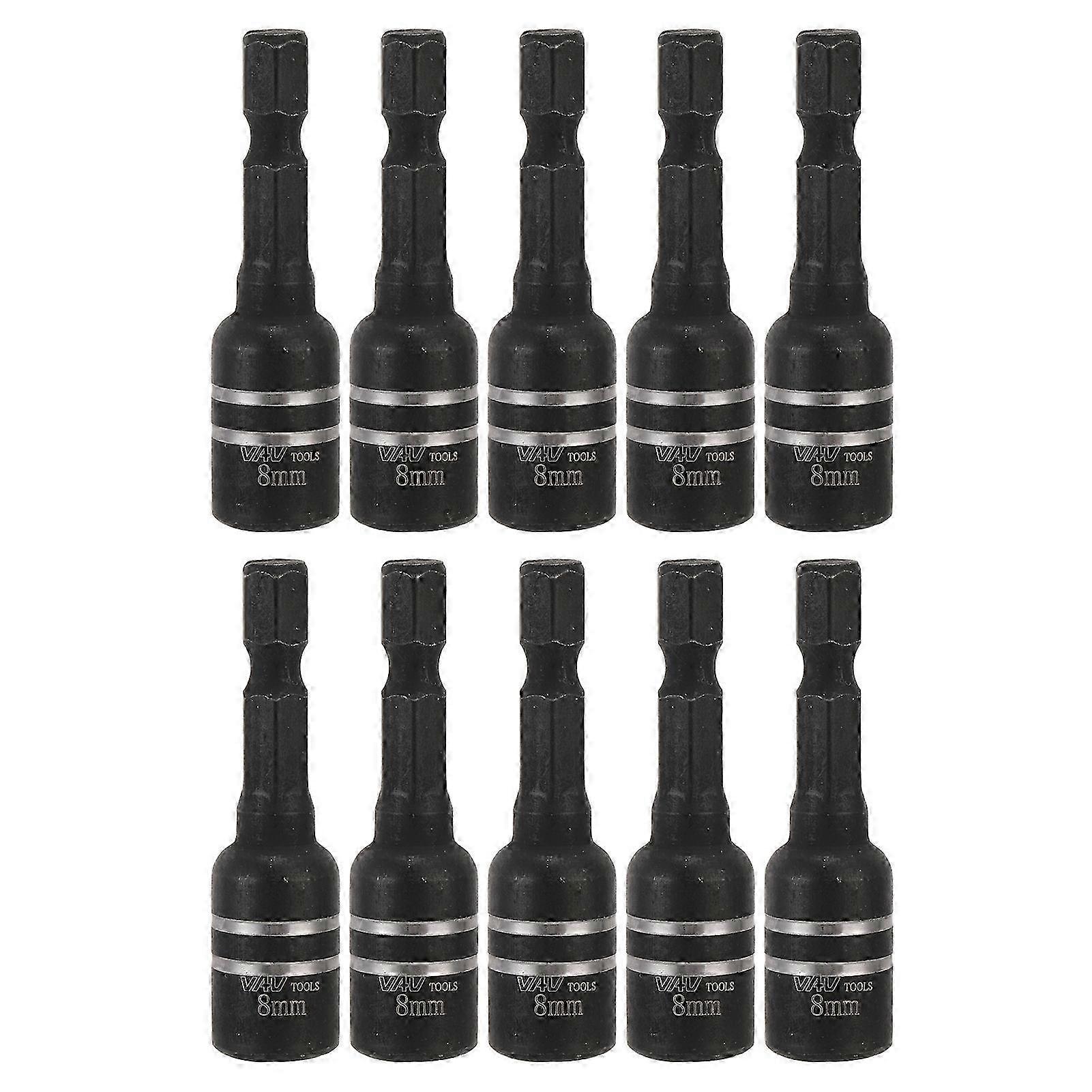 10pcs Power Nut Driver Hexagonal Magnetic Drill Bit Set Sleeve, Portable Impact Drill Bits M8x48mm 1/4 Inch Shank(黑色)