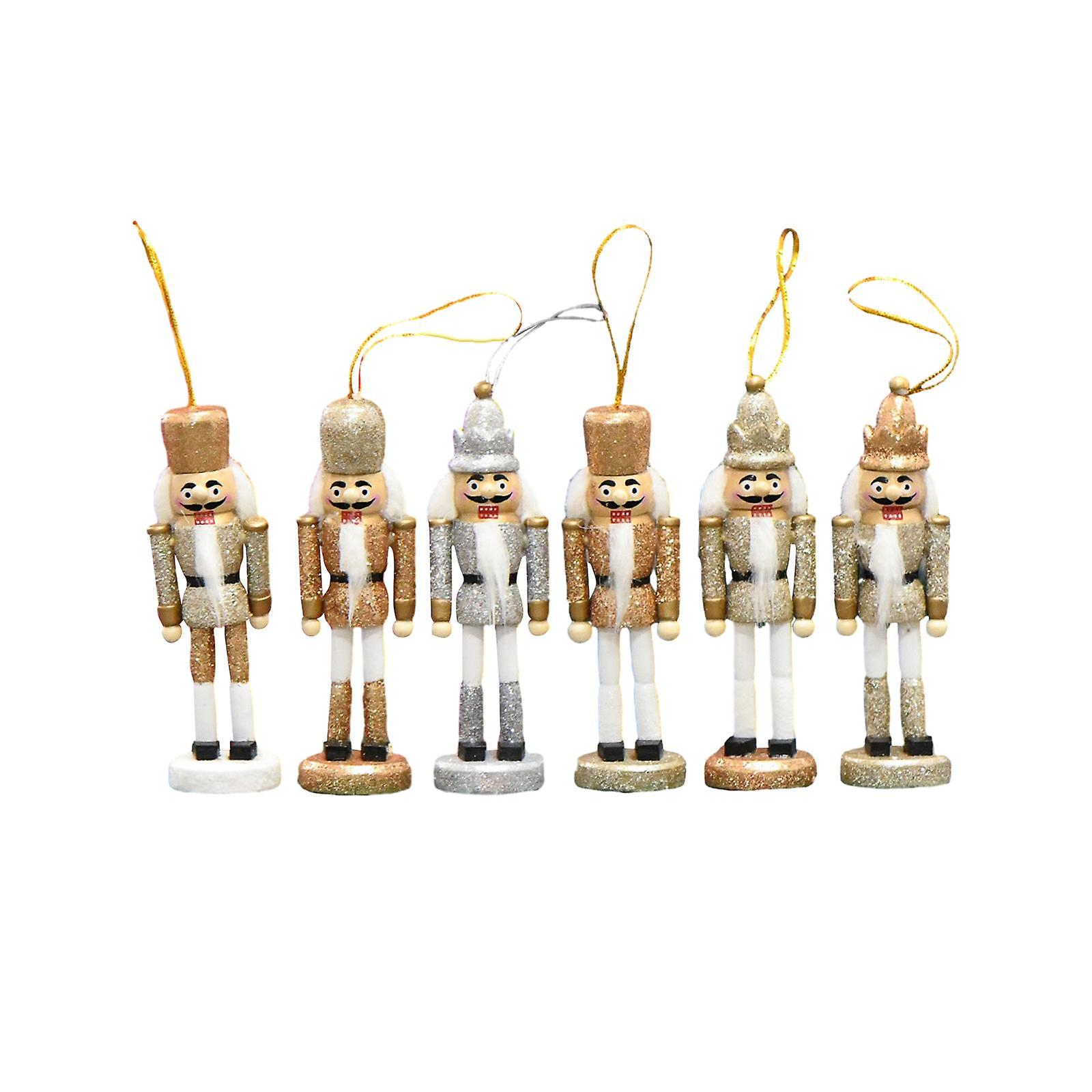 6 Pieces Nutcracker Ornaments  with Ropes 13cm Cartoon  Xmas Tree Ornament