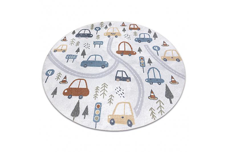 Carpet BONO 8436 circle Cars, street cream / light grey