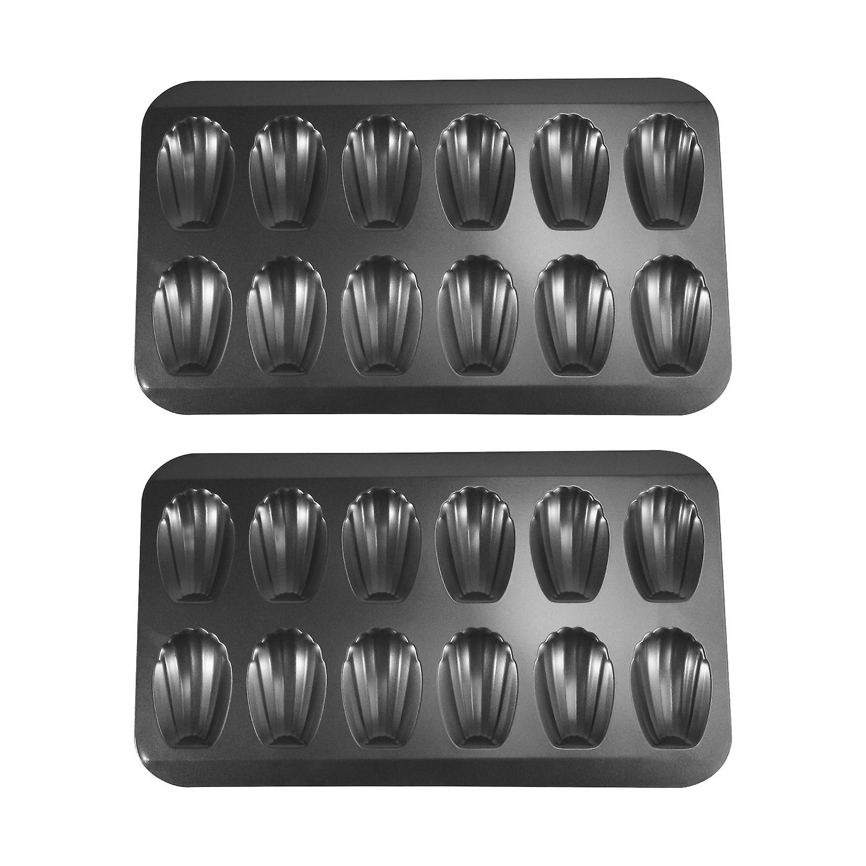 2 Packs Non-Stick Madeleine Pot, Baking Mold 12 with Cake Baking Tray Chocolate Non-Stick Baking Tray, Used for Oven Baking Black